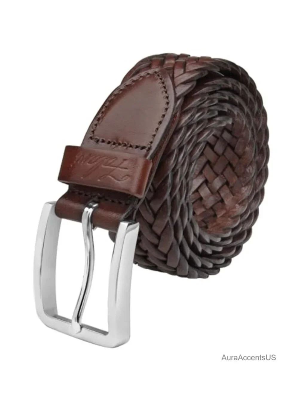 Genuine Leather Braided Belt Stainless Steel Buckle 35mm Men's